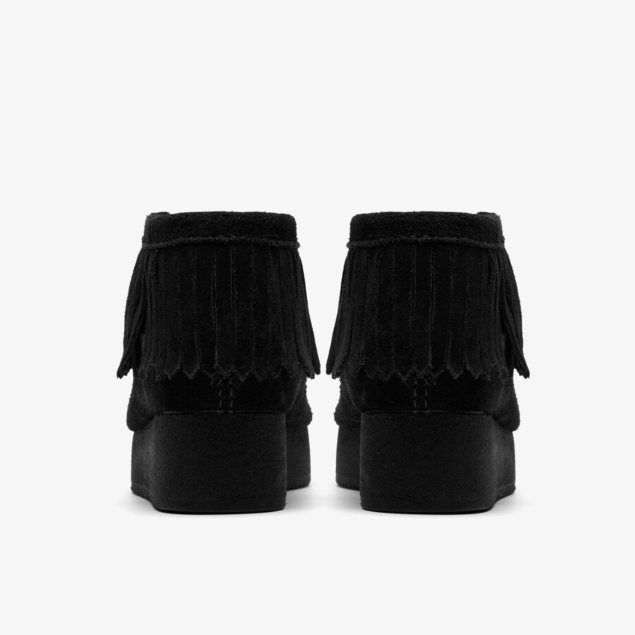 wallabee wedge fringe - zwart suède